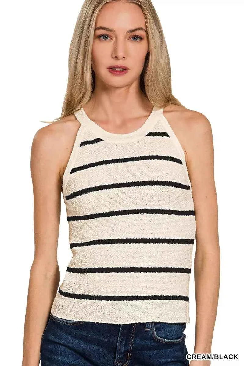 Zenana Stripe Sweater Tank Top CREAM BLACK 5135cb7c90a54141afaeae97ce24f50e-Max-Origin