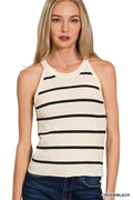 Zenana Stripe Sweater Tank Top CREAM BLACK 5135cb7c90a54141afaeae97ce24f50e-Max-Origin