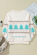 White Christmas Tree Wavy Striped Drop Sleeve Sweater Snow White 48%Acrylic+32%Polyamide+20%Polyester 51387fccca626200