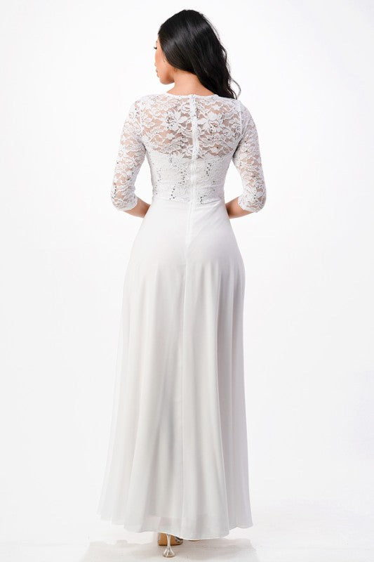 Plus Size A-Line Evening Dress – 3/4 Sleeve Lace Rhinestone Waist Gown 5138c90b-dd4b-4cb8-9df6-5b095510d498