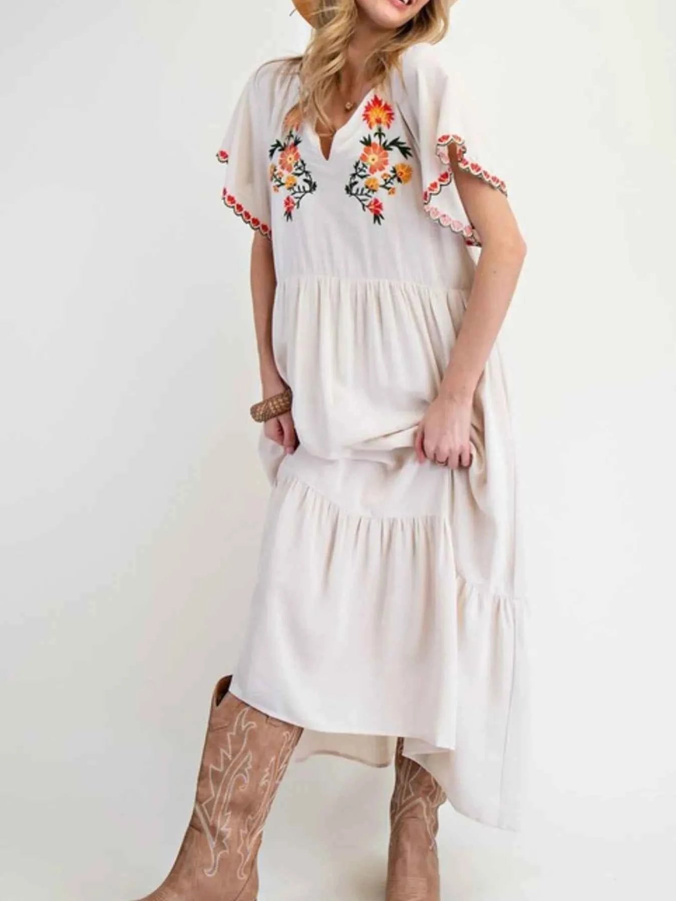 Floral Notched Flutter Sleeve Dress 5139bf1e-3045-4862-9e0b-eca7a67e64da-Max-Origin