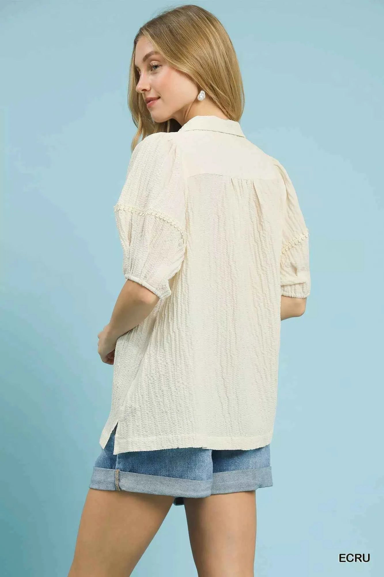 Umgee Textured Puff Sleeve Blouse 5144937b-746b-4fd6-bdf5-98f79e63fa08-Max-Origin
