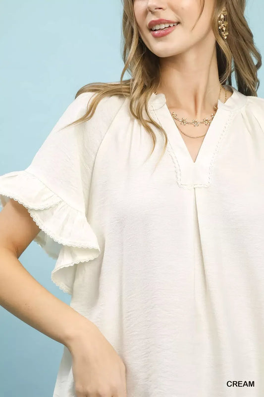 Ruffle Sleeve V-Neck Flutter Blouse 514704bd-1009-4c32-ad72-e5e1ff8f2ad3-Max-Origin