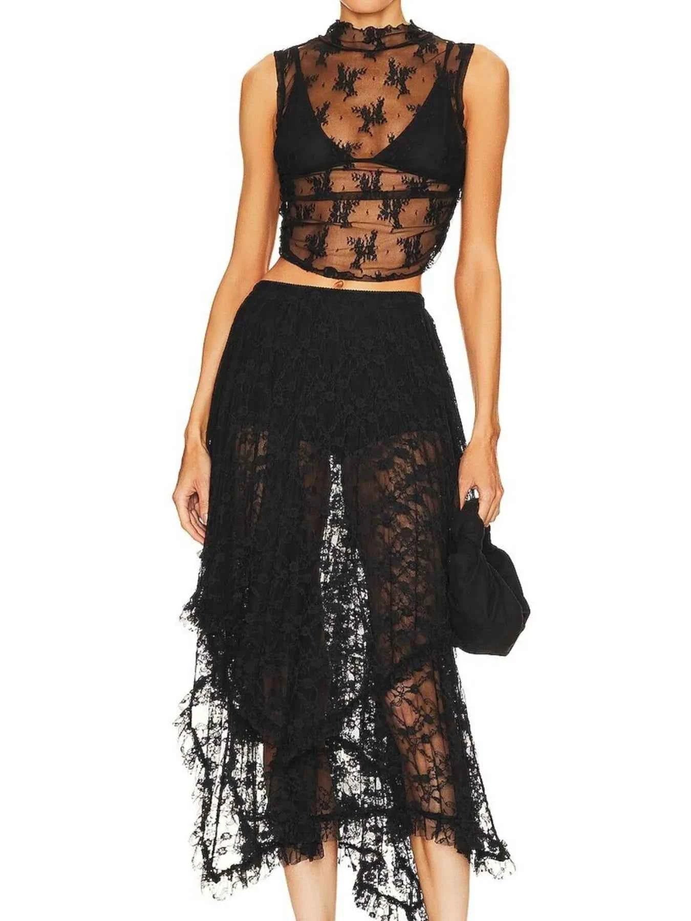 Asymmetrical Lace Midi Skirt Black 514e7738-85ad-4a6b-9198-844443821103-Max-Origin