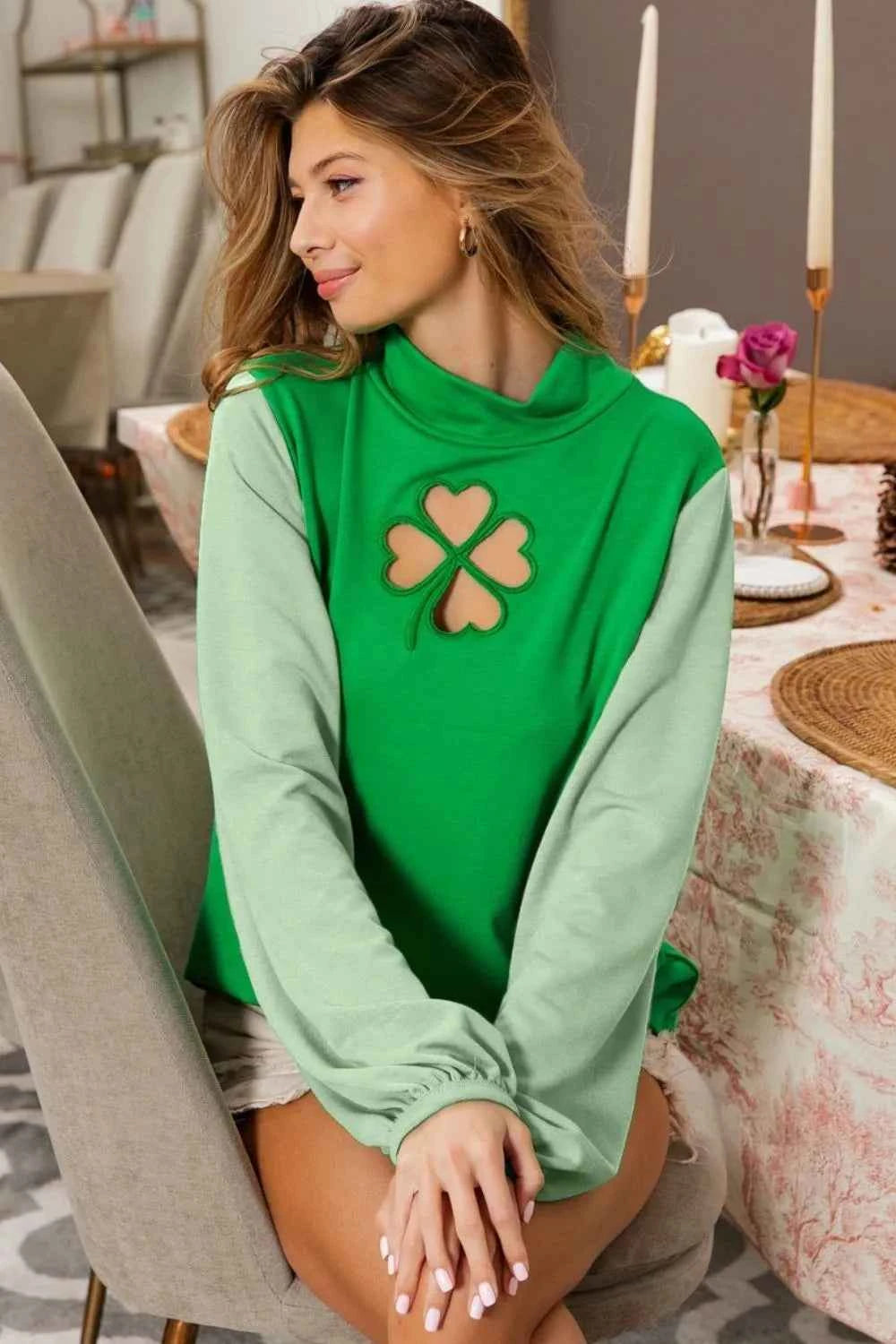 Ft Color Block Clover Cut Out Puff Sleeves Top GREEN SAGE 514ffeae-364e-46f2-9b75-c17bedbba0be-Max-Origin