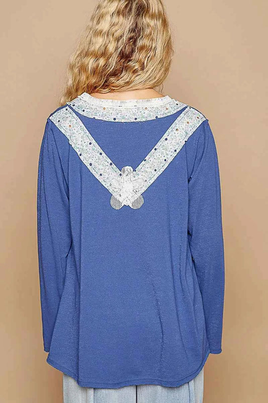 Lace Flower Patch Long Sleeve T-Shirt 515391a6-9074-44a1-b249-98aa3c8c91f3-Max-Origin