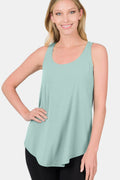 Zenana Round Neck Curved Hem Tank DUSTY GREEN 515420b0-dcb0-44ae-a71a-bab4da2a1946-Max