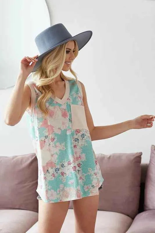BiBi Multi Color Flower Printed Tank with Contrast Band 5156c4225583481f9ed6a3b614ee624e-Max-Origin