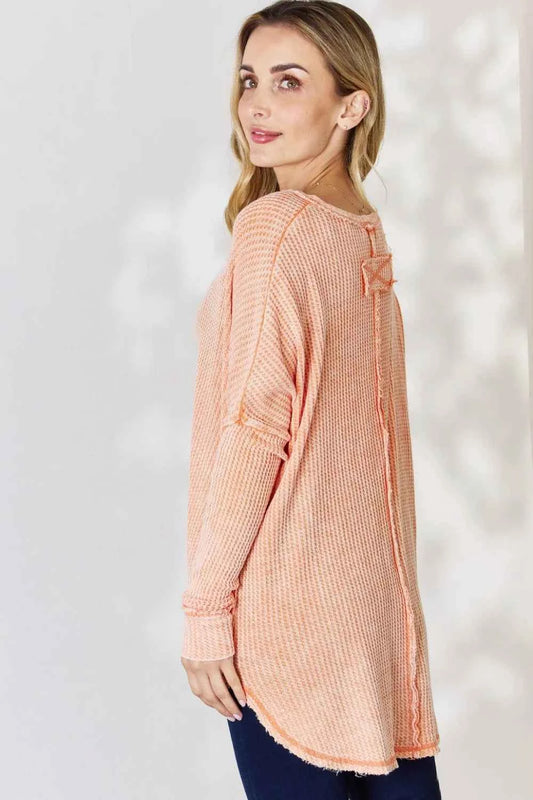 Oversized Washed Waffle Long Sleeve Top 515b9321-7264-462d-b4a6-c9bfc68ab7aa-Max