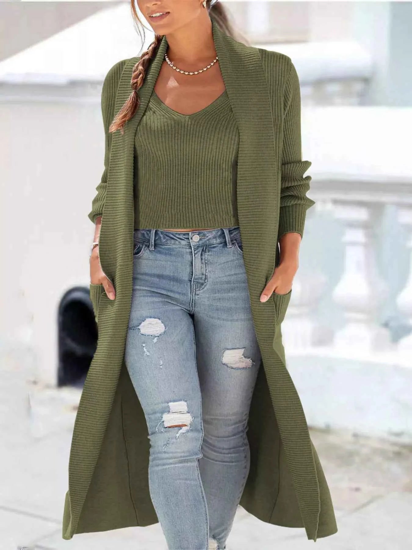 Full Size Ribbed Knit Tank and Cardigan Sweater Set Plus Size Army Green 5161073fe6a641f7ba60f78bb93eb119-Max-Origin