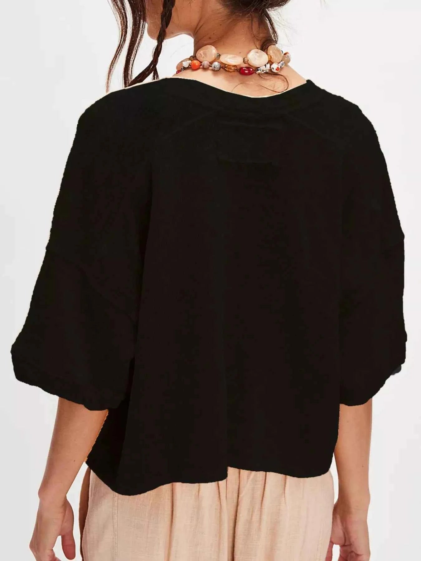 Button-Front Half Sleeve Cardigan 5163223f-780e-459e-846f-b465905e49d4-Max-Origin