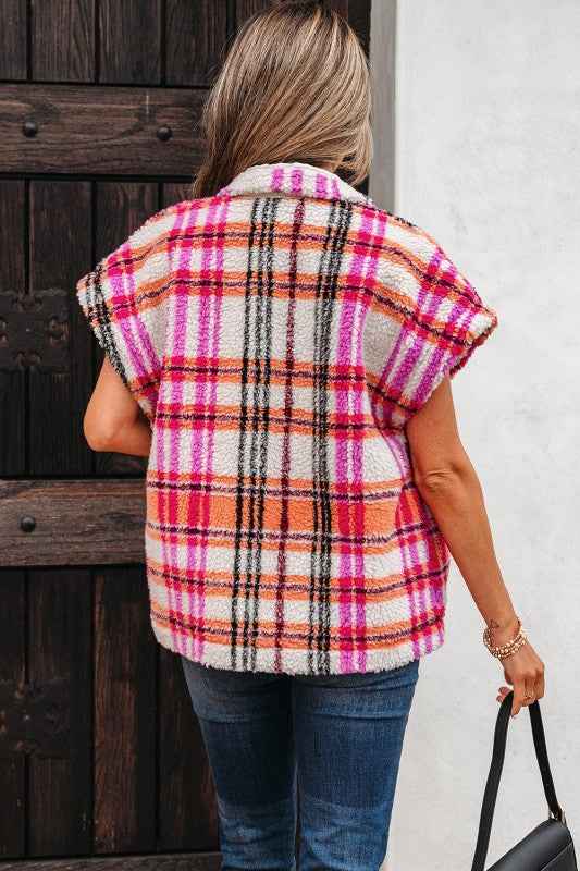 Plaid Sherpa Buttoned Jacket Vest 516f9de2-49dc-471b-b0f0-abc475ac0053