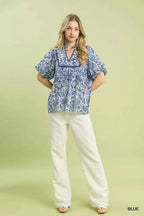 Umgee Abstract Print Ruffled Puff Sleeve Top 51762546-3d14-415d-8f7d-6fdbf5f57c81-Max-Origin