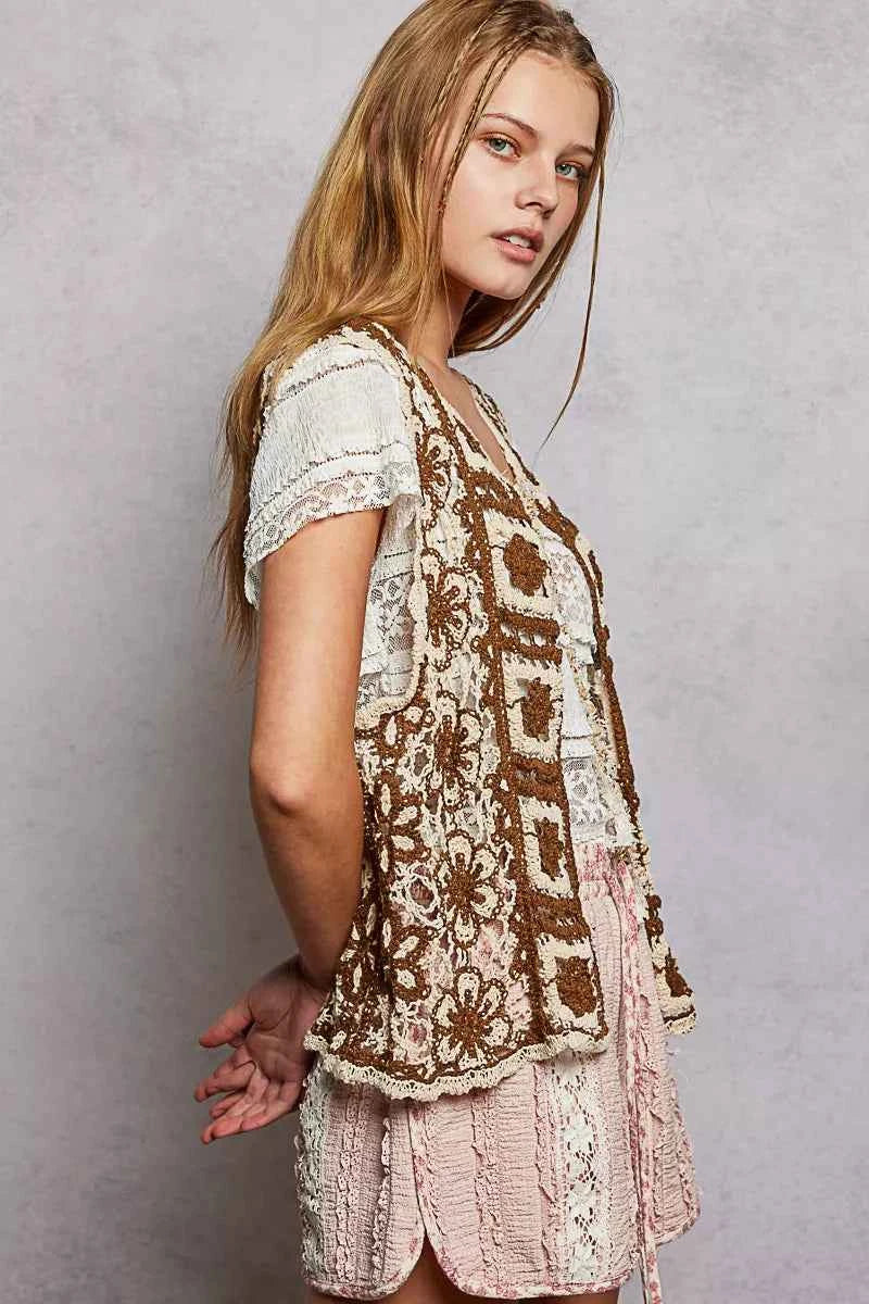 POL Tie Front Floral Pattern Crochet Vest with Scalloped Edge 5181d4a7-2009-4392-8732-502c23a33d5c-Max-Origin