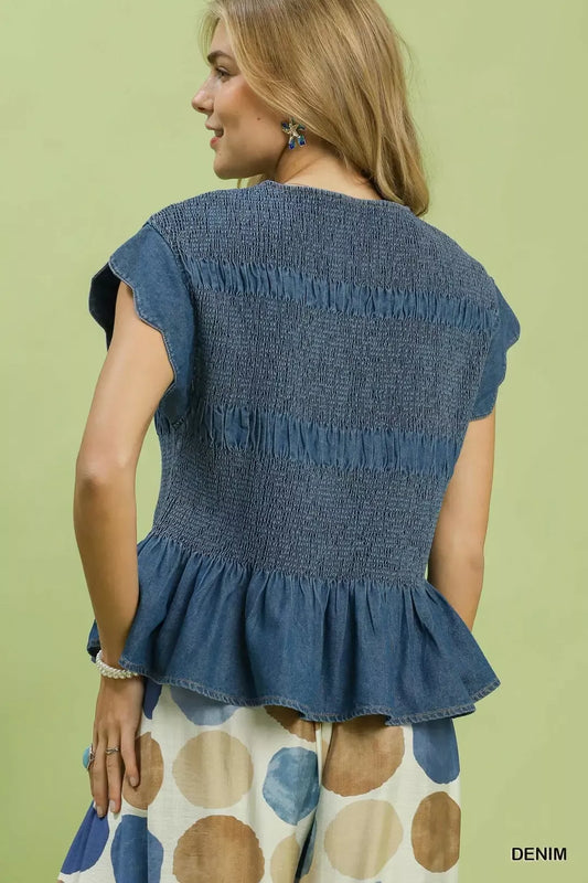 Smocked Peplum Top with Scalloped Ruffle Cap Sleeves 5185d184-2c2d-4adf-b1a9-3b92e12aa93f-Max-Origin