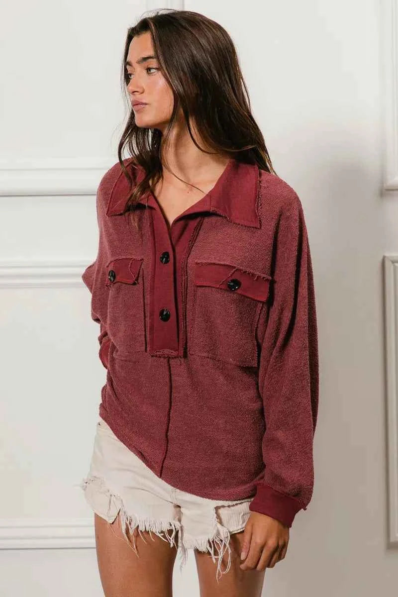 BiBi Cp French Terry Cut Edge Detail Collared Top 51888ba200924236b5b39ab436baa678-Max-Origin