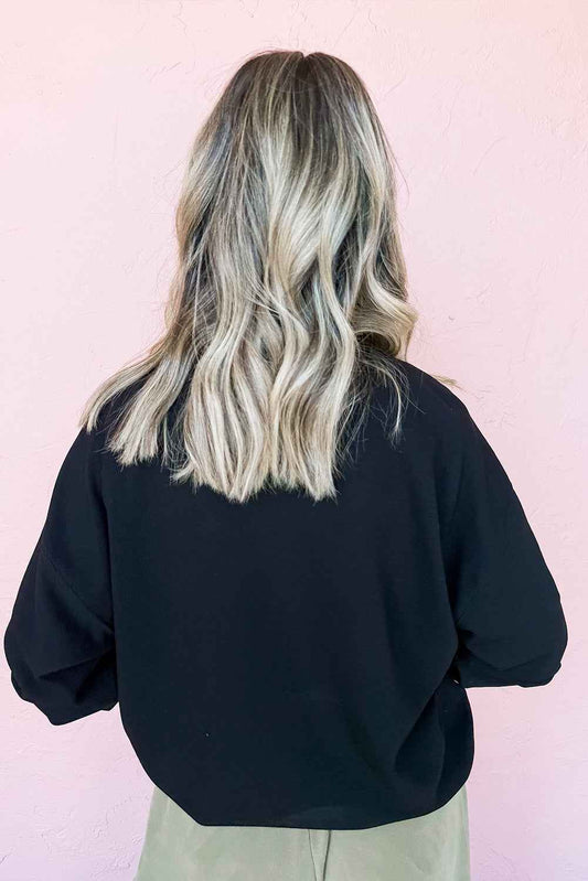Black Halloween Ghost Sequins Patch Drop Shoulder Sweatshirt Black 50%Polyester+50%Cotton 518fe742bb426cae