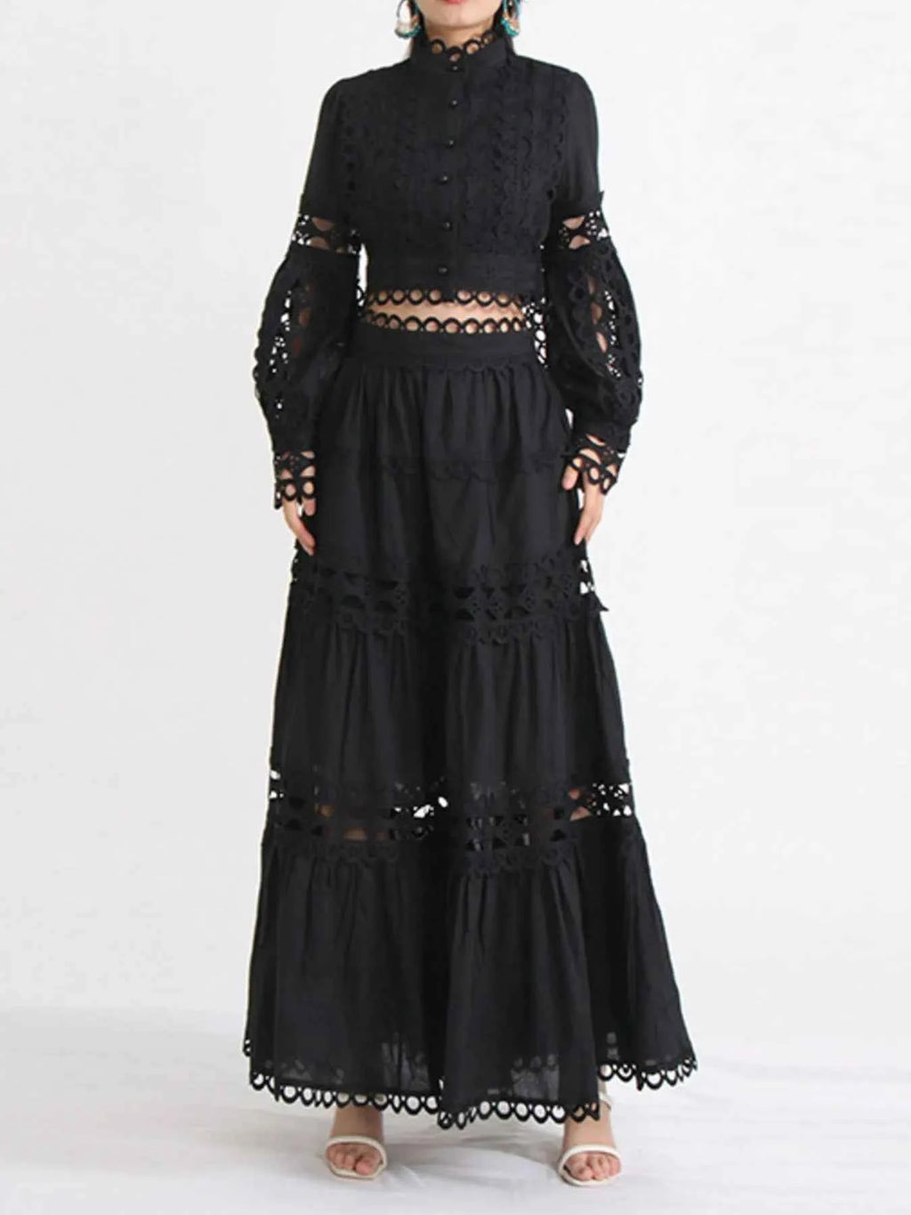 Lace Button Up Long Sleeve Top and Skirt Set Black 51962cff-44ba-43f0-9e8d-d98e7884e8c3-Max-Origin
