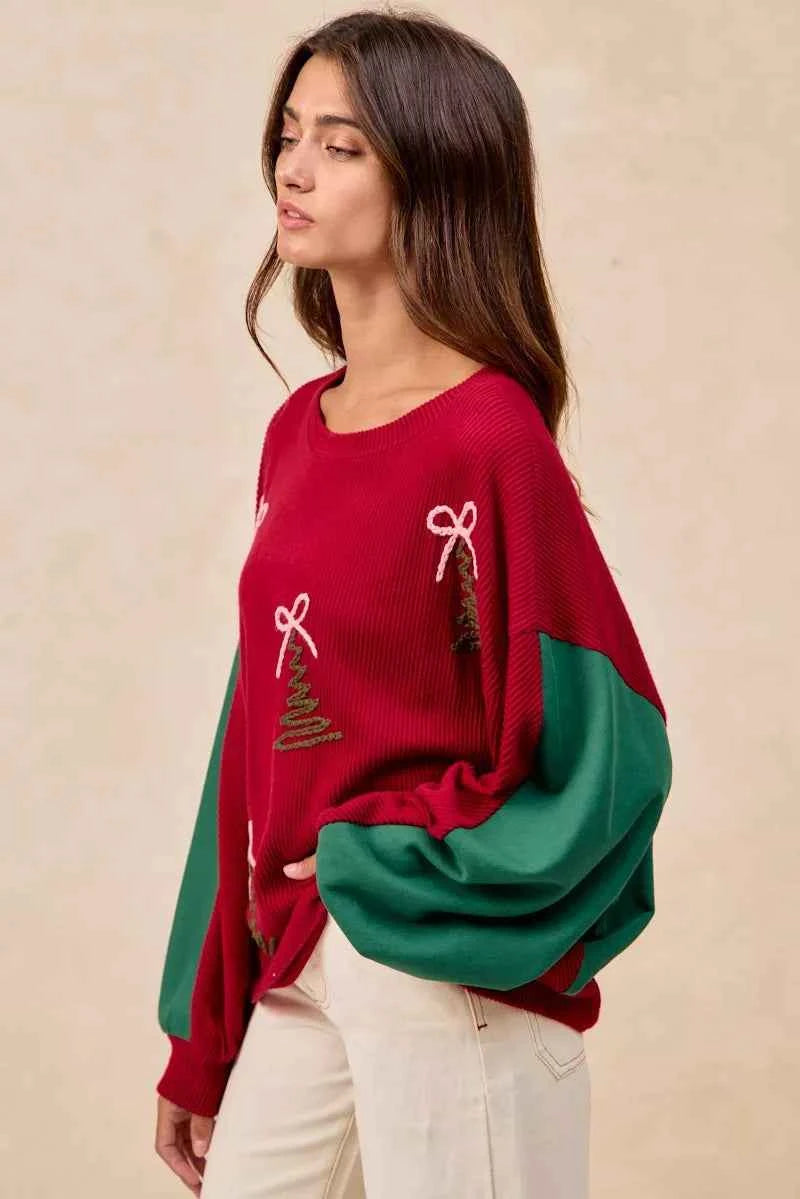 BiBi Christmas Theme Tree Embroidered Sweater 5198a8de866b43b98295fefa86c6681a-Max-Origin