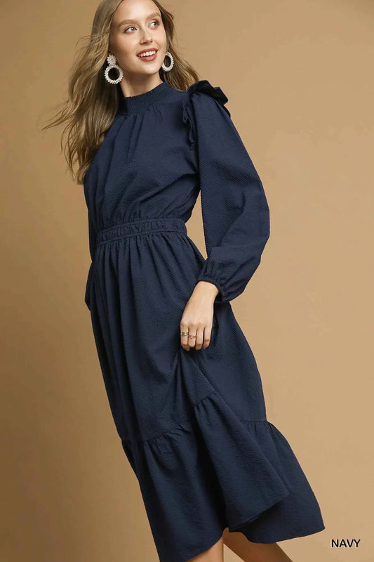 Umgee Textured Midi Dress with Ruffle Shoulder Detail 519cfe66-c30e-48b6-8e43-516ba4743f46-Max-Origin