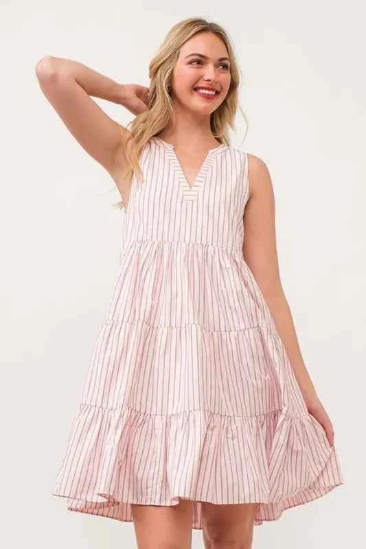 Lime 'N' Chili Striped Sleeveless V-Neck Tiered Dress 519e4e5642544855812060f1114837d0-Max-Origin