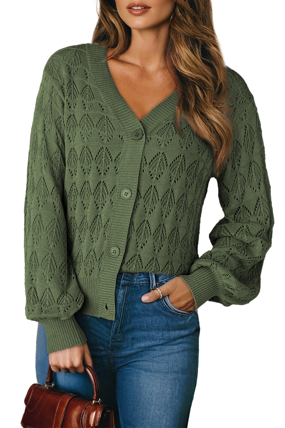 Black Lightweight Buttoned Front Crochet Cardigan 51a720633f83ad61