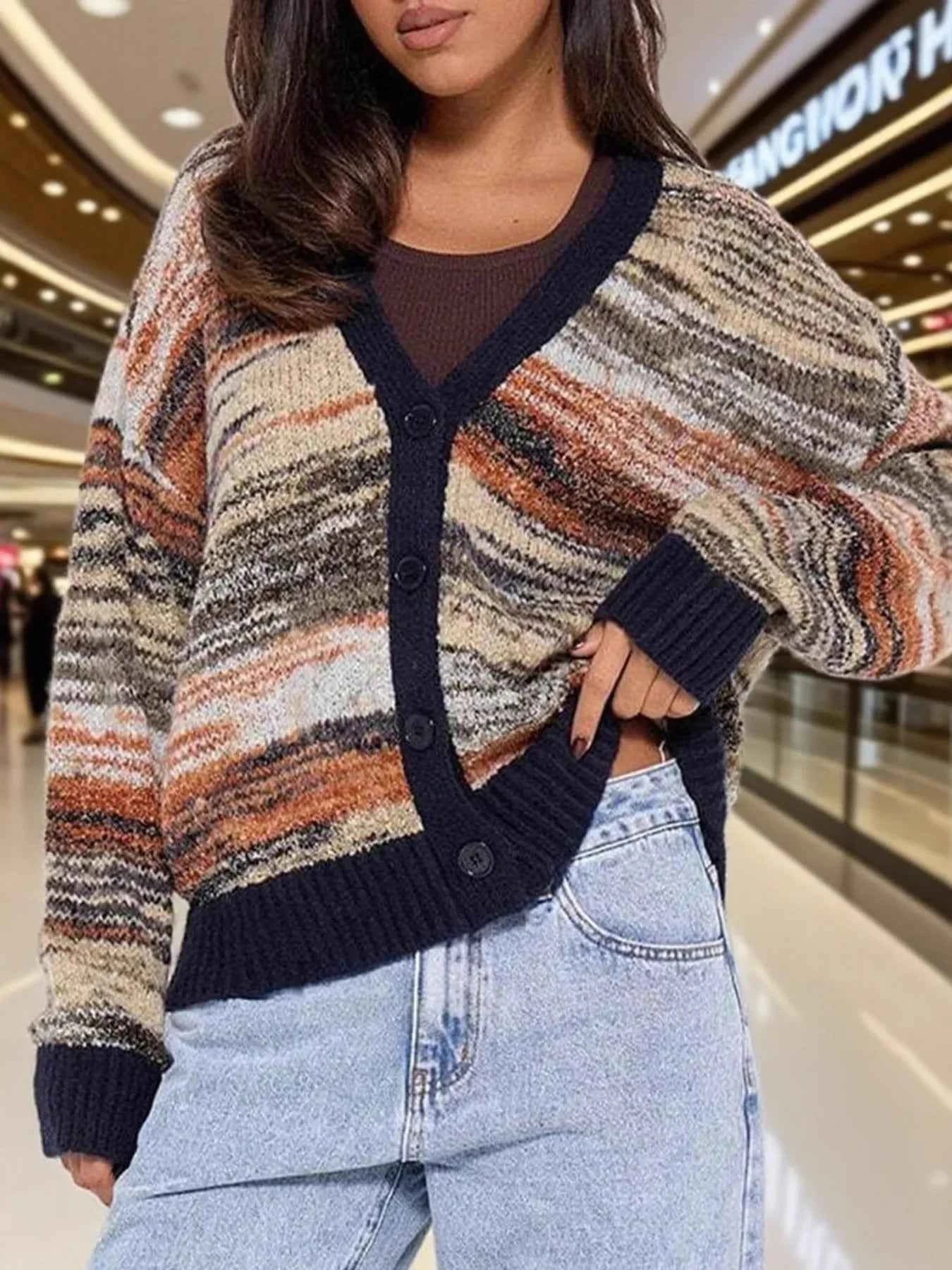 Gradient Stripe Button-Up Cardigan