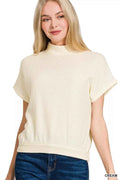 Zenana Mock Neck Short Sleeve Sweater CREAM 51c5eb843ae346b8b88e56051321154c-Max-Origin