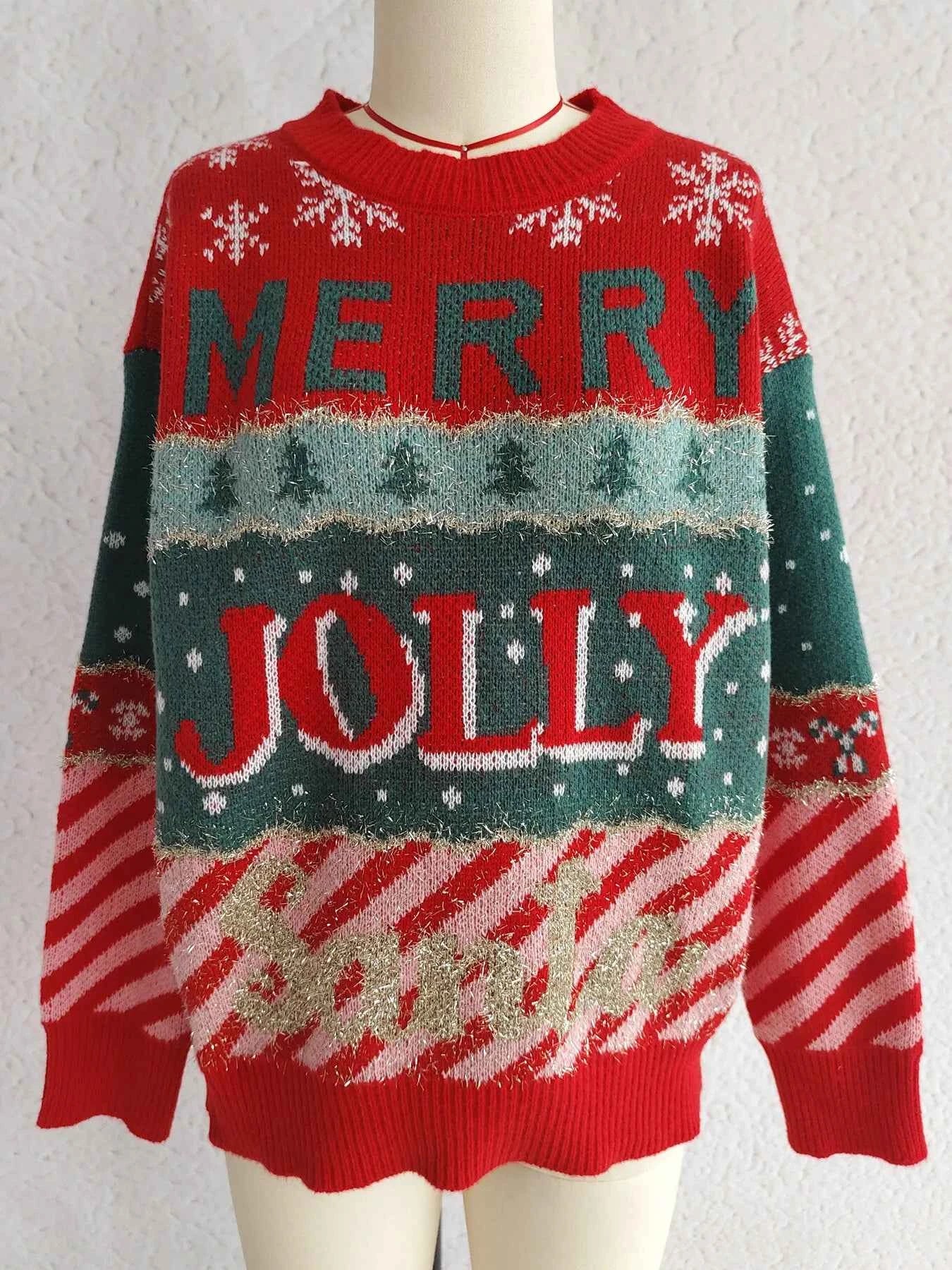 Christmas Letter Round Neck Long Sleeve Sweater 51c9bb4b0dc84116b75398617f8eca05-Max-Origin