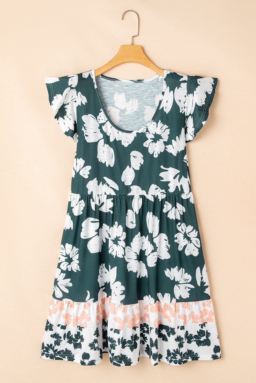 Dark Green Floral Print Ruffle Sleeve Empire Waist Mini Dress 51d20a61b65b0111