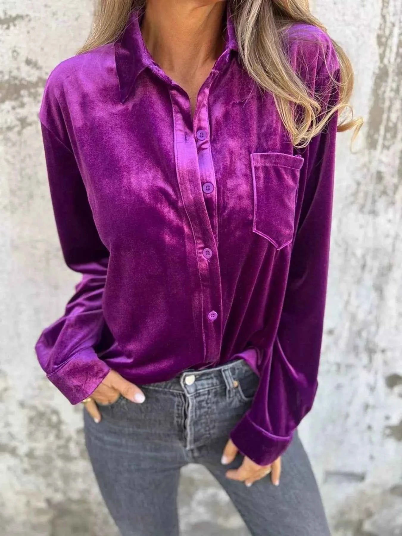 Full Size Velvet Button-Up Long Sleeve Shirt Plus Size 51d3713c88bd41faa54da227e4bacb1a-Max-Origin