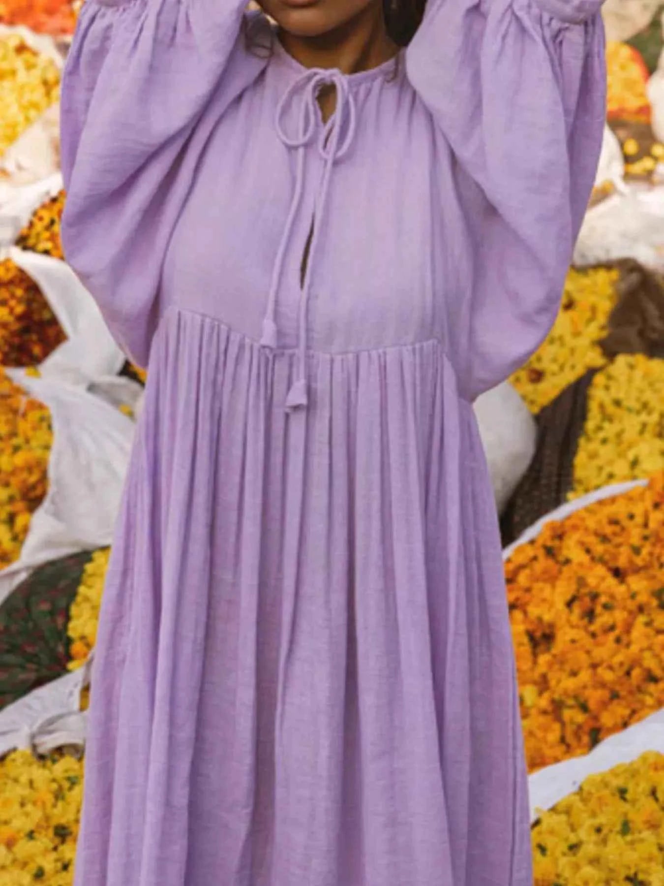 Tie Neck 3/4 Sleeve Midi Dress Violet 51d56274-dba7-4eab-955e-24065b474341-Max-Origin