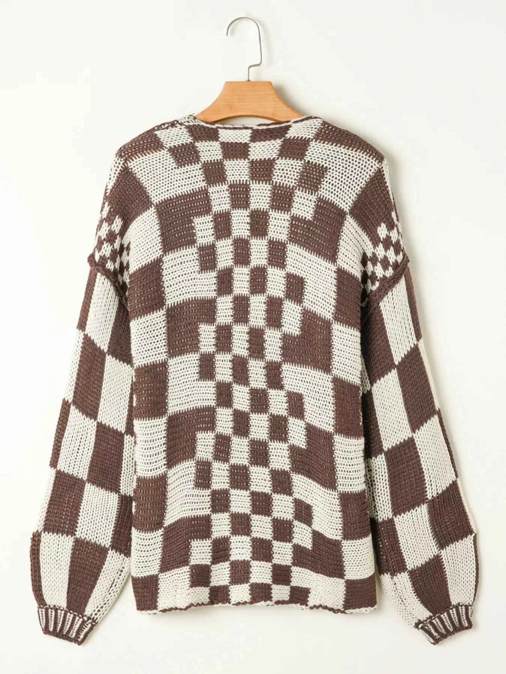 Checkerboard Pattern Sweater Cardigan 51d9c13c-f3da-4963-9a58-1851c8a541fc-Max-Origin
