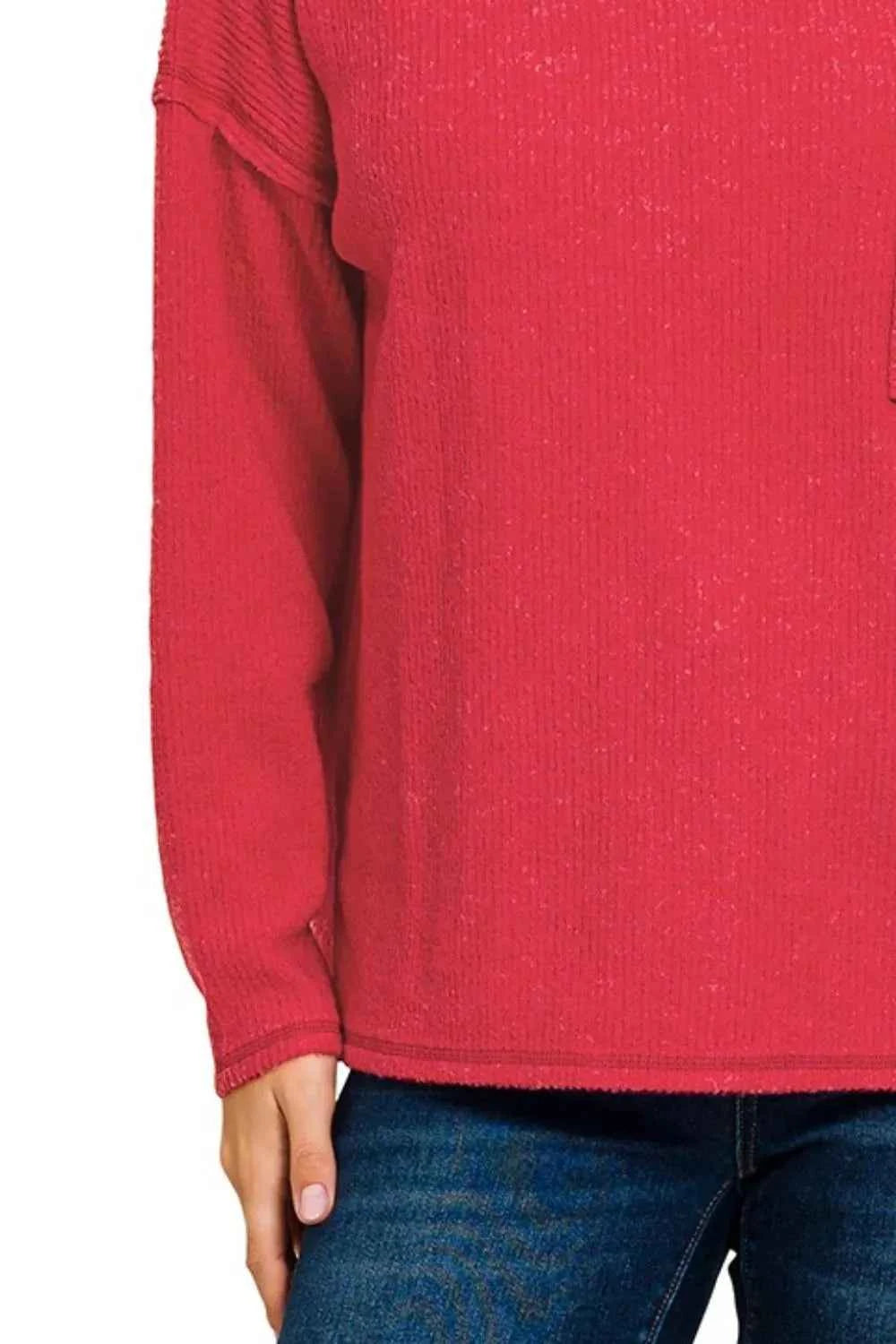 Zenana Ribbed Brushed Melange Hacci Sweater with Chest Pocket 51da04f0-9ae7-46ae-b116-d5e512f58ad0-Max-Origin
