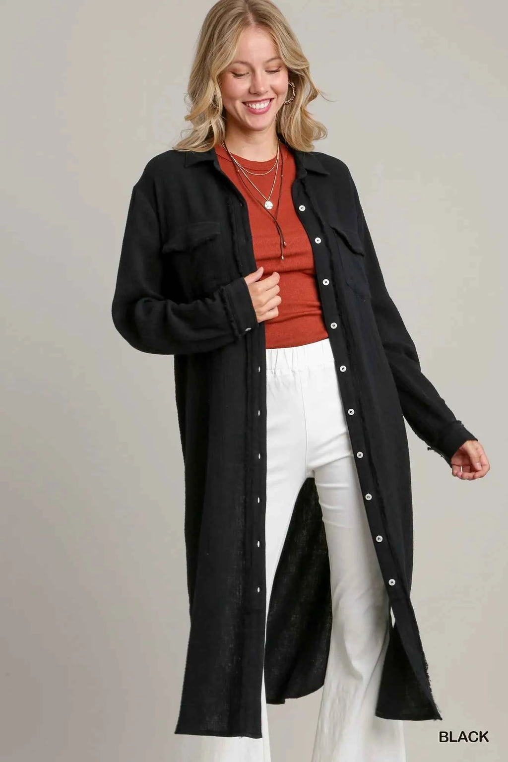 Umgee Cotton Gauze Button Down Shirt Dress Black 51e12be9-f12a-400c-b842-df313f092d13-Max-Origin