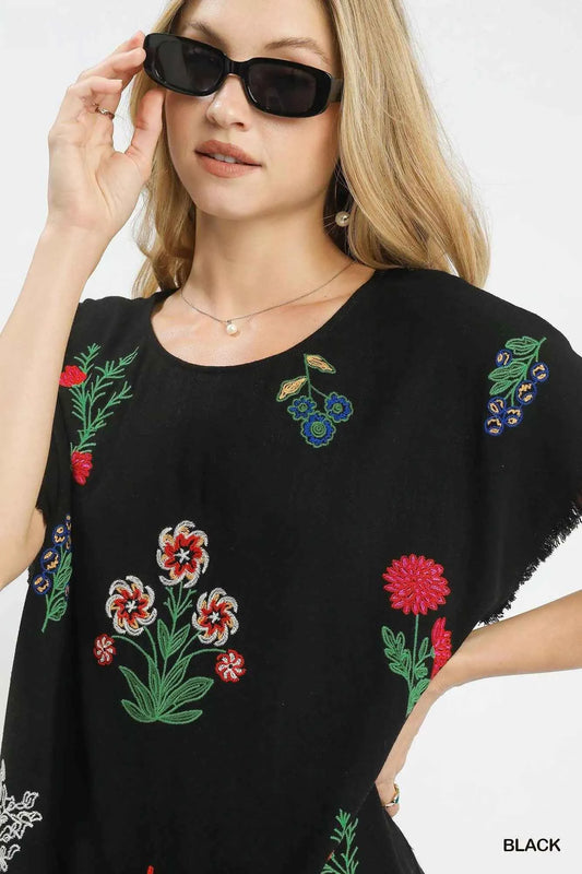 Linen Blend Embroidered Frayed Hem Top 51e5bcc9-ec63-4a69-b508-95b4881f0c9e-Max-Origin