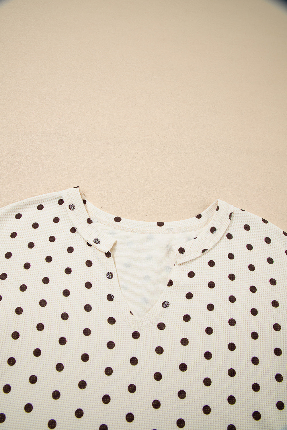 White Polka Dot Print Pullover Drawstring Jogger Pants Pajama Set 51ee00f015b0a795