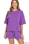 Zenana Raised Rib Short Sleeve Tee and Drawstring Shorts Set PURPLE 51f0041dccad4836a4625ab42b06be52-Max-Origin