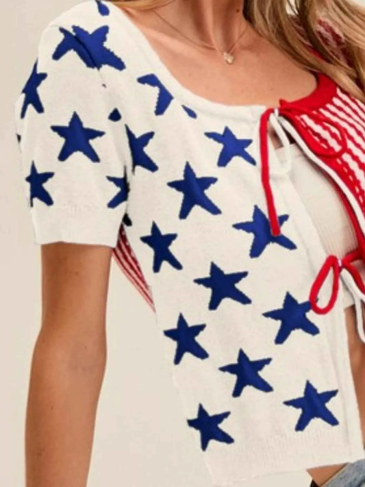 Stars and Stripe Front Bow Tie Sweater Cardigan 51f2937e-9abf-4f01-9dfe-5f5b859f28c2-Max-Origin