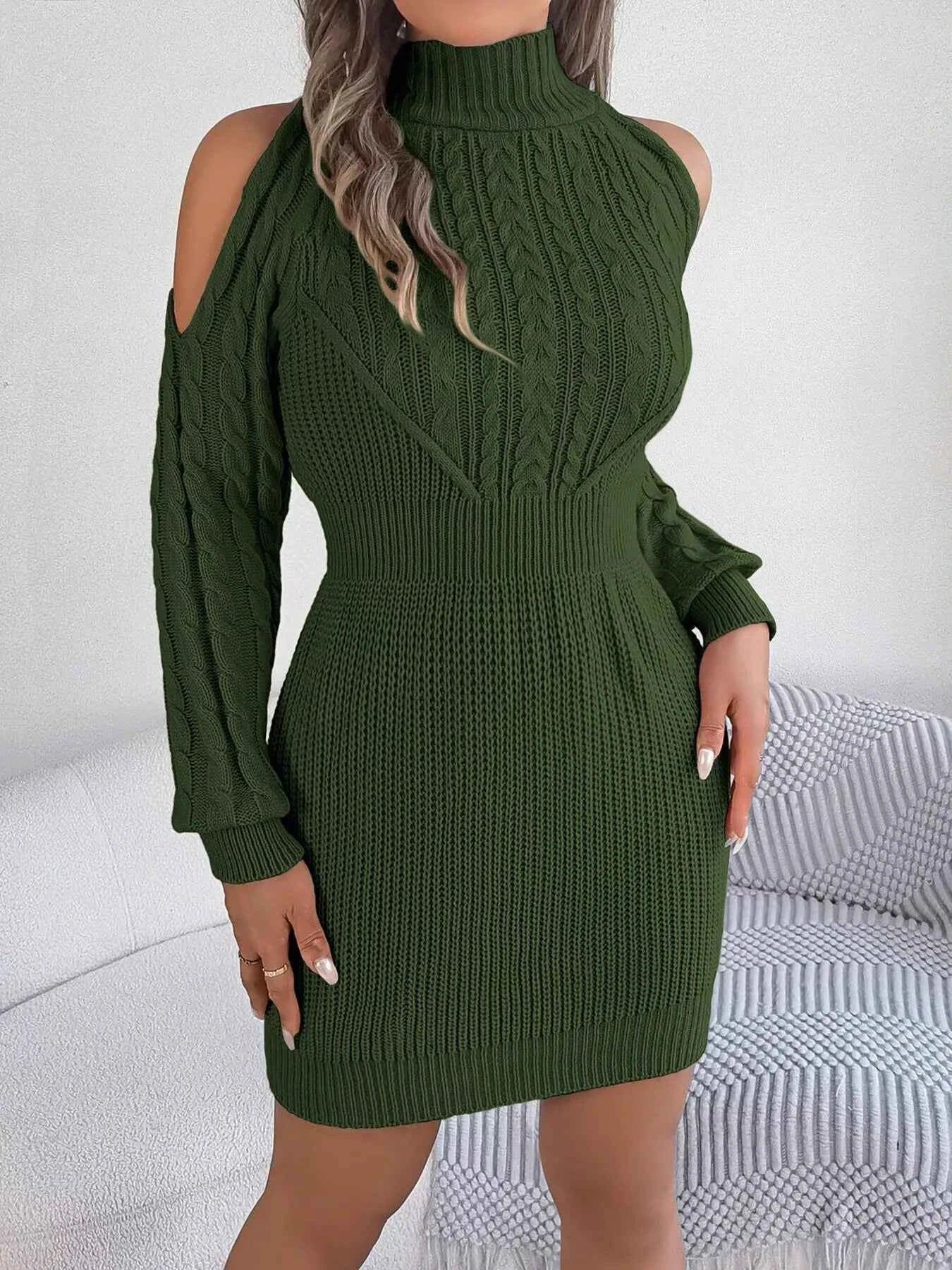 Cold Shoulder Cable Knit Turtleneck Sweater Dress 51f4ab50840c4827933be7a5cfc94289-Max-Origin