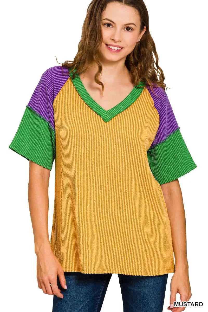 Zenana Mardi Gras Raised Rib Color Block Top 51f56d0c5a8b4bb08e7a4d360ace4953-Max-Origin