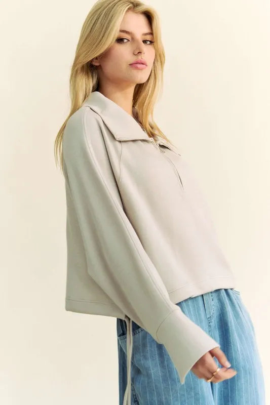 Drawstring Hem Half Zip Raglan Sleeve Sweatshirt 51f681a9-7780-4341-b63f-2415c0c7d4e7-Max
