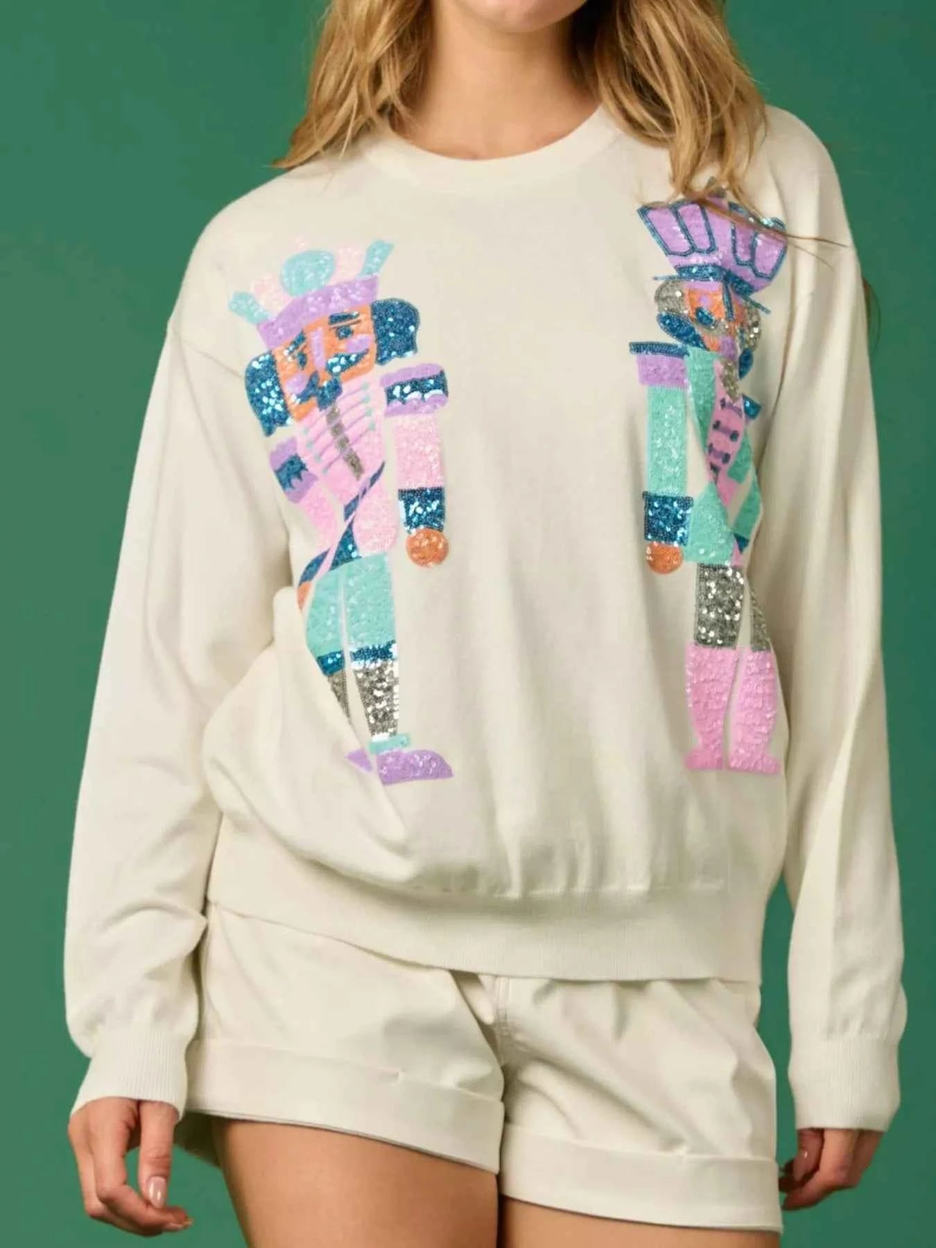 Sequined Nutcracker Long Sleeve Sweatshirt Ivory 51f9f265-ec13-4faa-893c-2fc983667da6-Max-Origin