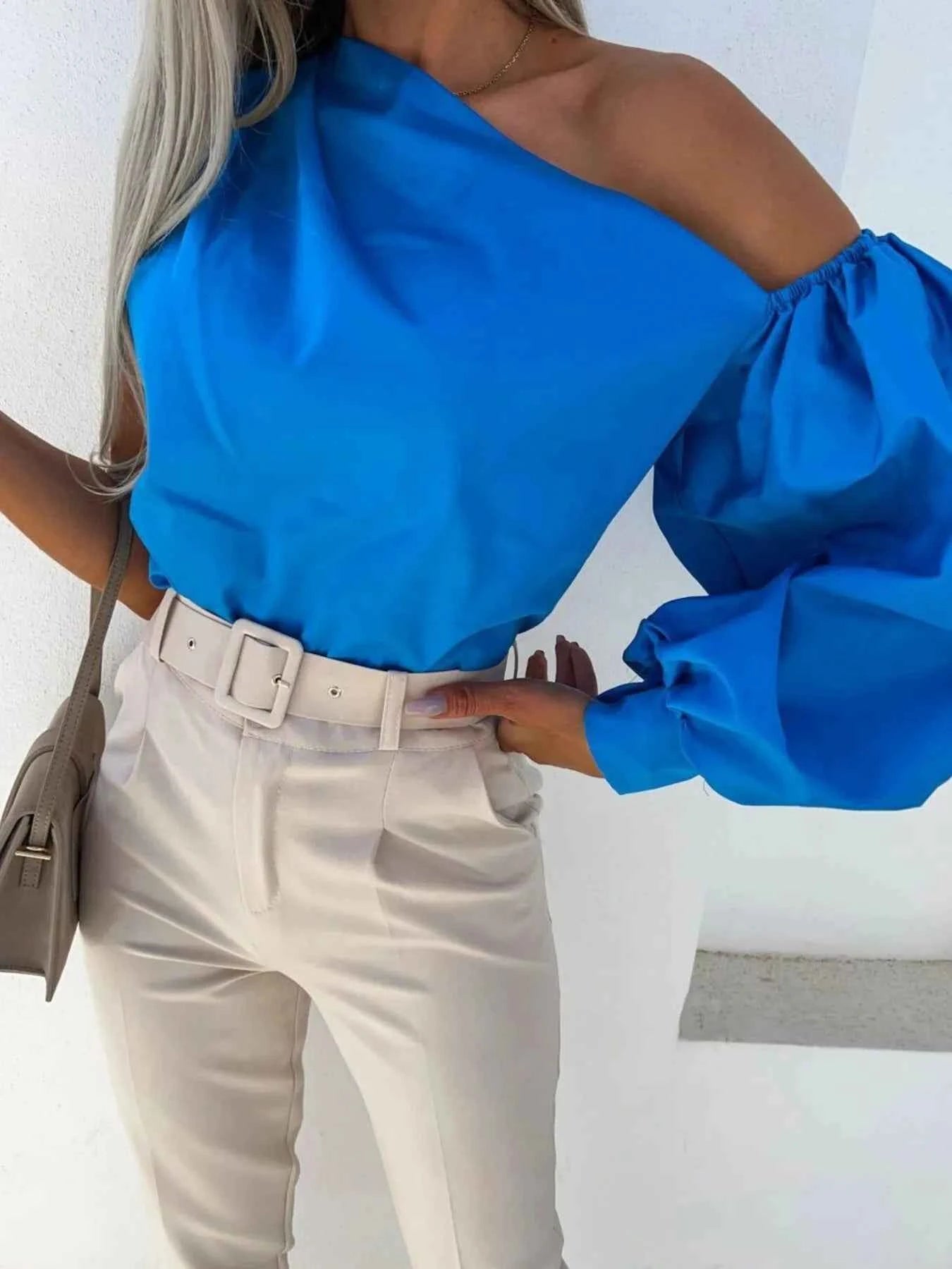 One Shoulder Puff Sleeve Blouse 51fdfb7b74874758a3409b08466a8710-Max-Origin