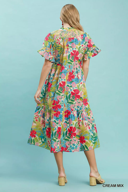 Tropical Floral Ruffle Sleeve Tiered Midi Dress 51ff6ad5-cb55-4505-9135-35c2552244b5-Max-Origin