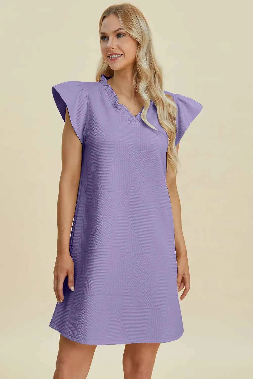 Double Take Full Size Ruffled V-Neck Cap Sleeve Dress 52039ee7-ab6e-4684-8f97-edf51865346d-Max