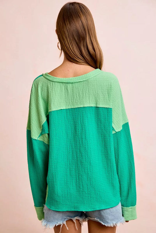 Textured Jersey Color Block Top With Cut Edge 520520b1-3613-4584-b5d6-4bd5b1cab31b-Max-Origin