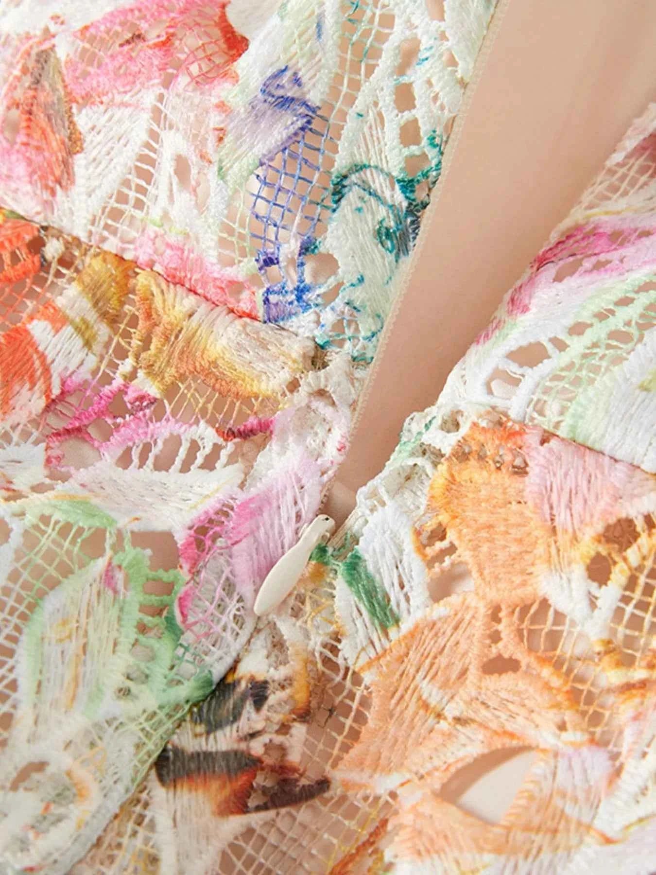 Floral Lace Sleeveless V-Neck Midi Dress