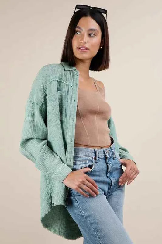 VERY J Mineral Washed Gauze Button Down Shirt 520ad8f4a83b4df8a3e2906b90ce019c-Max-Origin