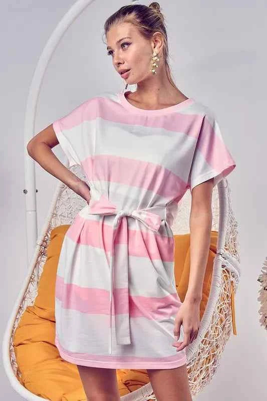BiBi Tie Front Striped Short Sleeve Dress 520d4c02-5d8e-4dc9-a104-5c867b9cc81b-Max-Origin